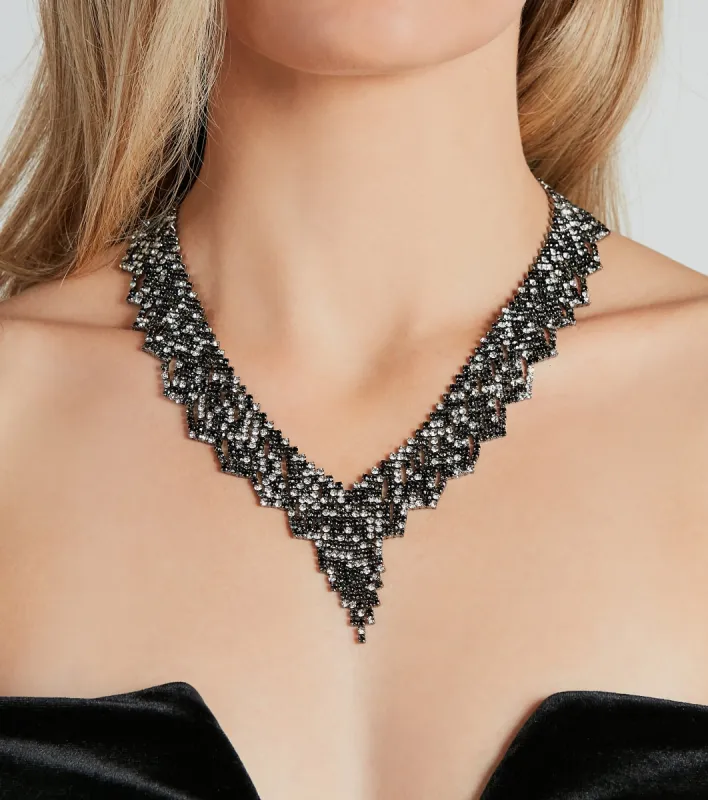 Glitzy Statement Rhinestone Fringe Necklace sold by Windsor