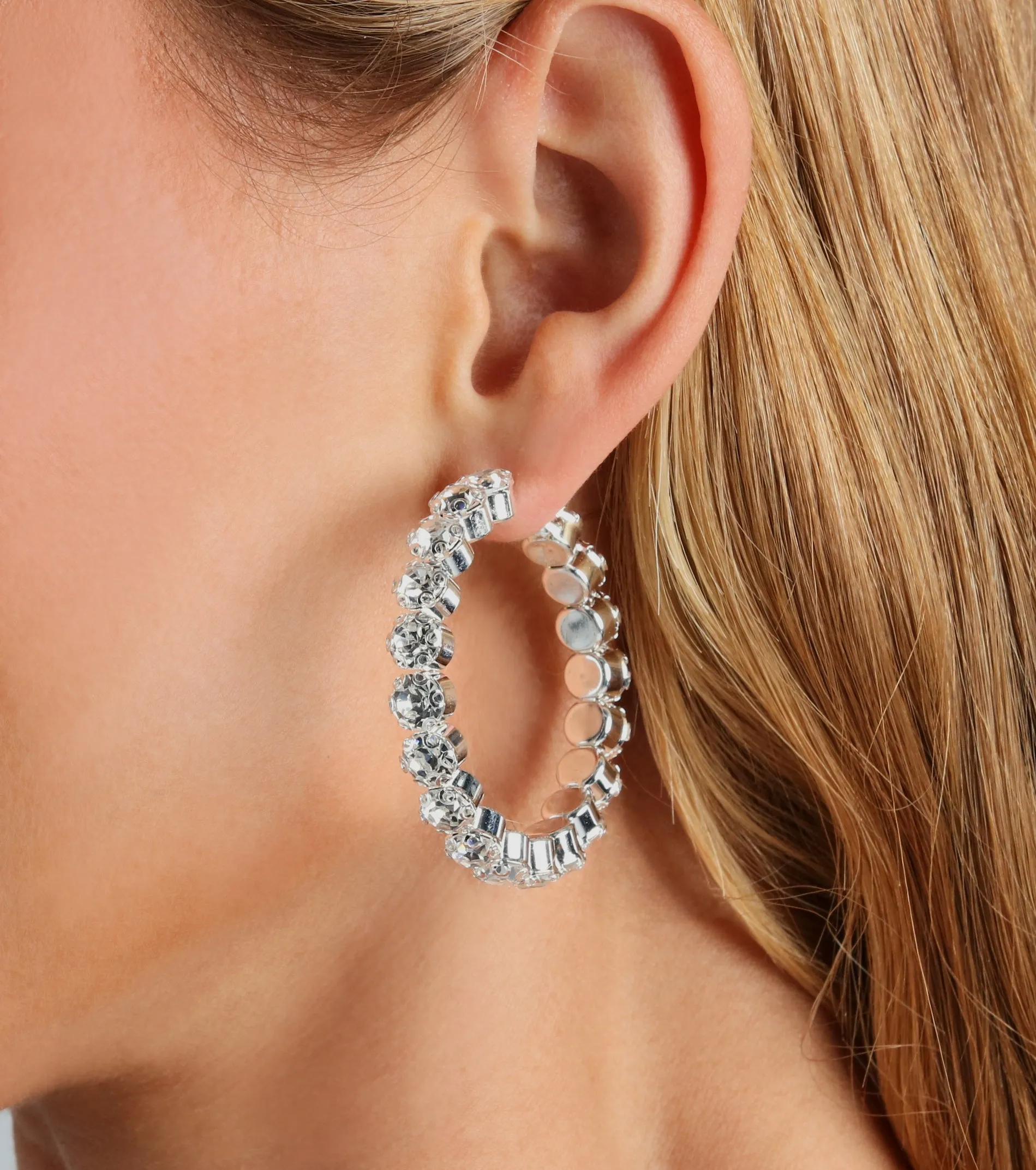 Living The Glam Life Rhinestone Hoop Earrings sold by Windsor