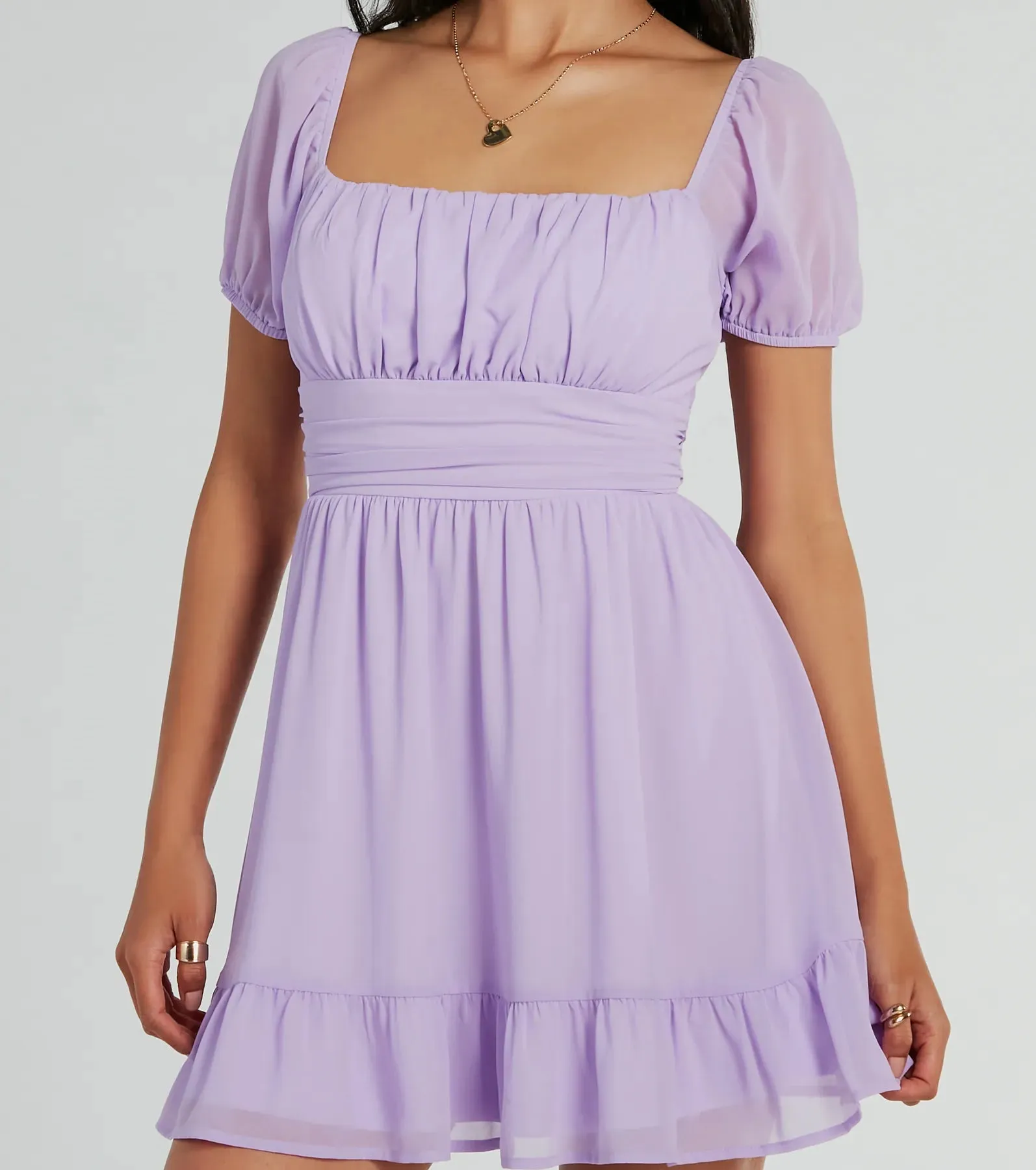 Charming Style Puff Sleeve Chiffon Skater Dress sold by Windsor product image thumbnail 4