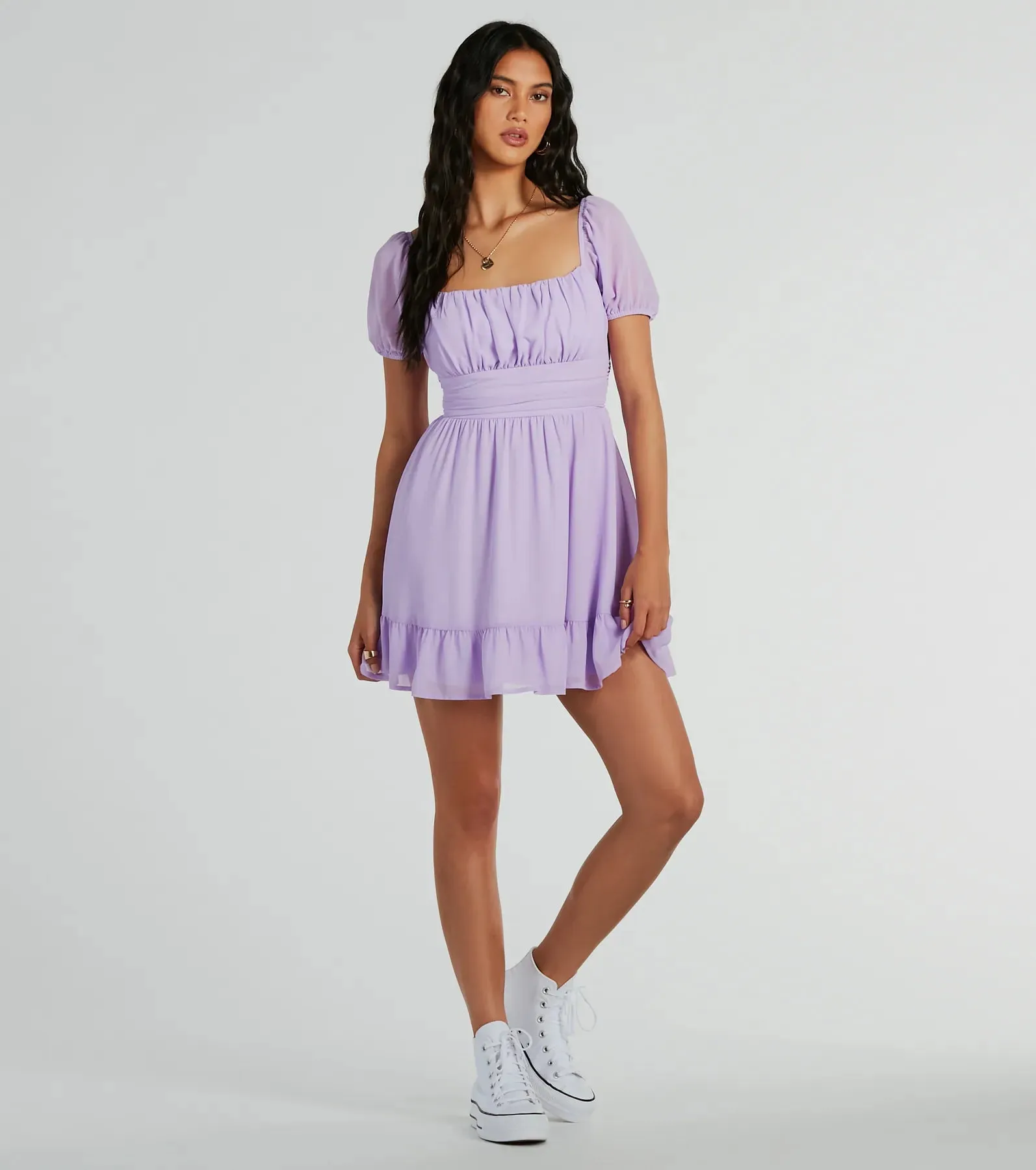 Charming Style Puff Sleeve Chiffon Skater Dress sold by Windsor product image thumbnail 3