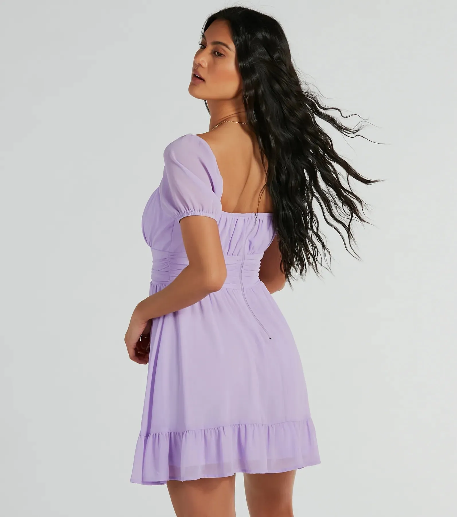 Charming Style Puff Sleeve Chiffon Skater Dress sold by Windsor product image thumbnail 2