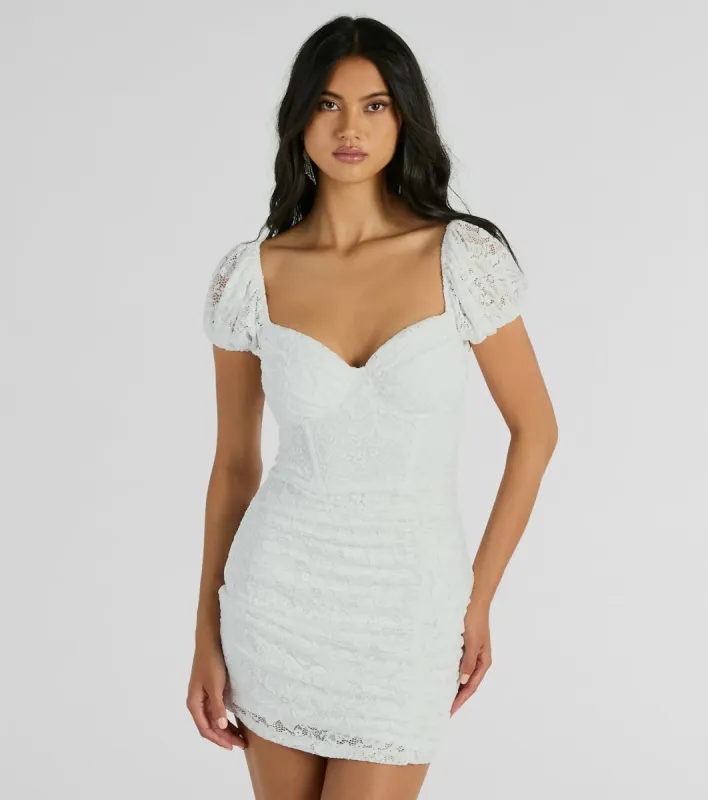 Delicate Essence Puff Sleeve Corset Lace Mini Dress sold by Windsor