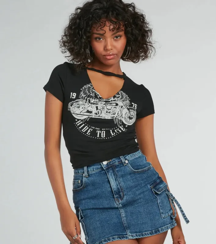 Moto Babe Cutout Knit Graphic Tee sold by Windsor