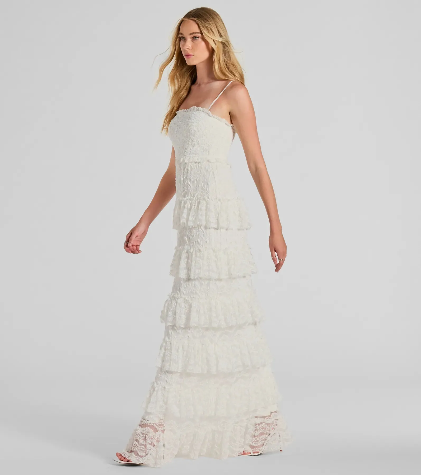 Follow Your Heart Sleeveless Ruffled Lace Maxi Dress sold by Windsor product image thumbnail 4