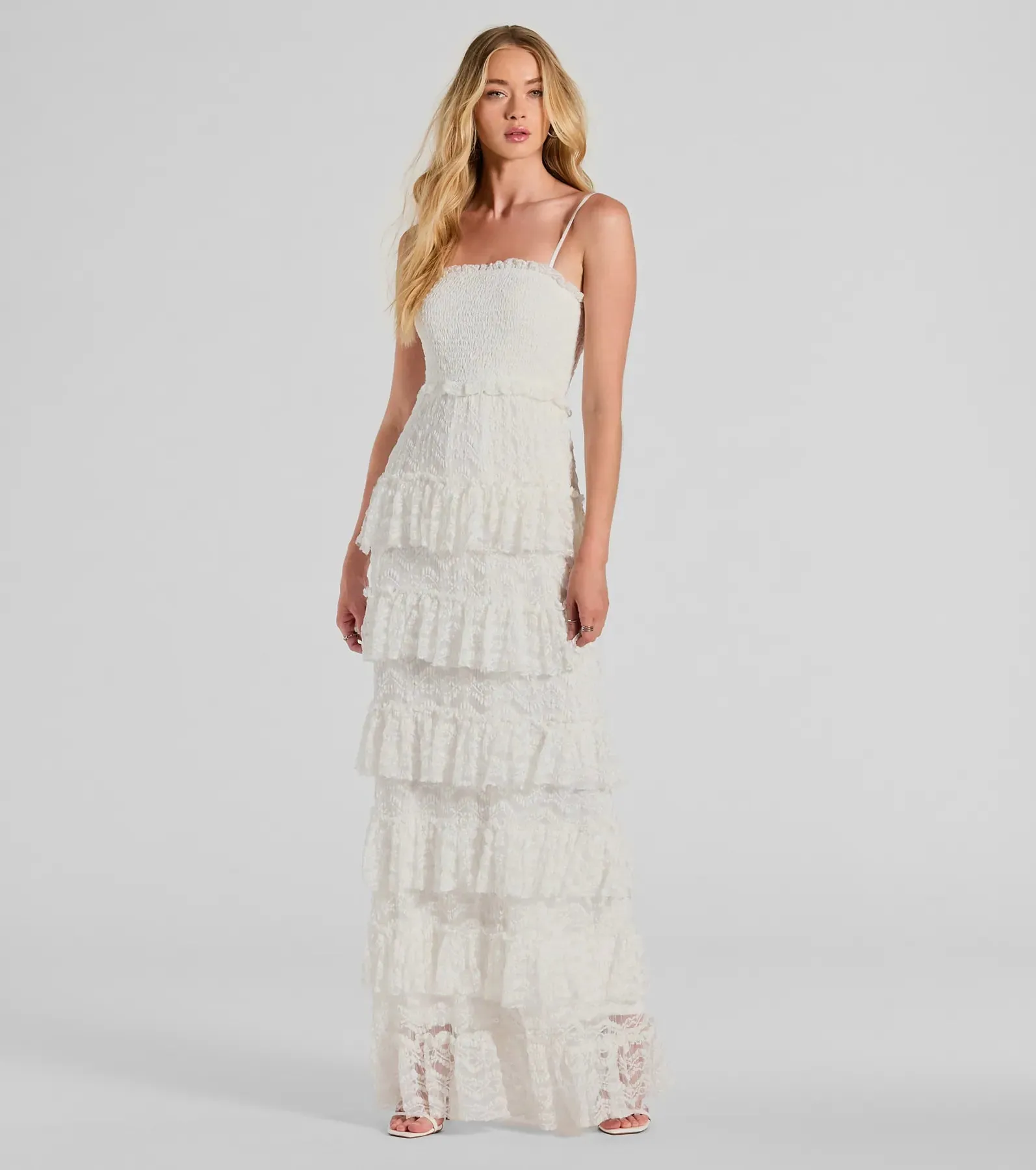 Follow Your Heart Sleeveless Ruffled Lace Maxi Dress sold by Windsor