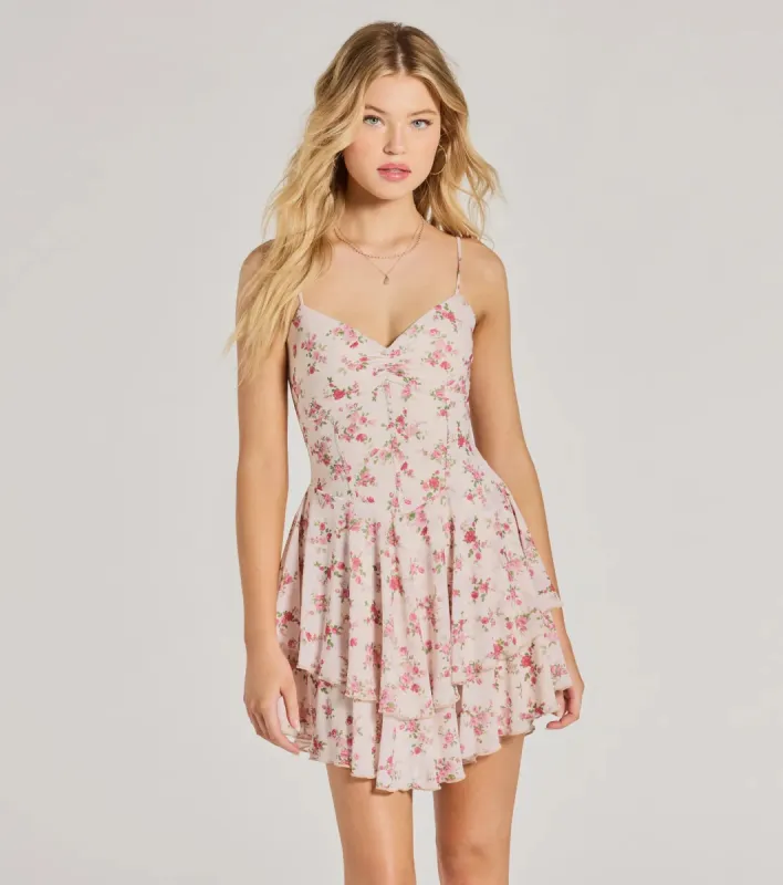 True Love In Floral V-Neck Corset Skater Dress sold by Windsor