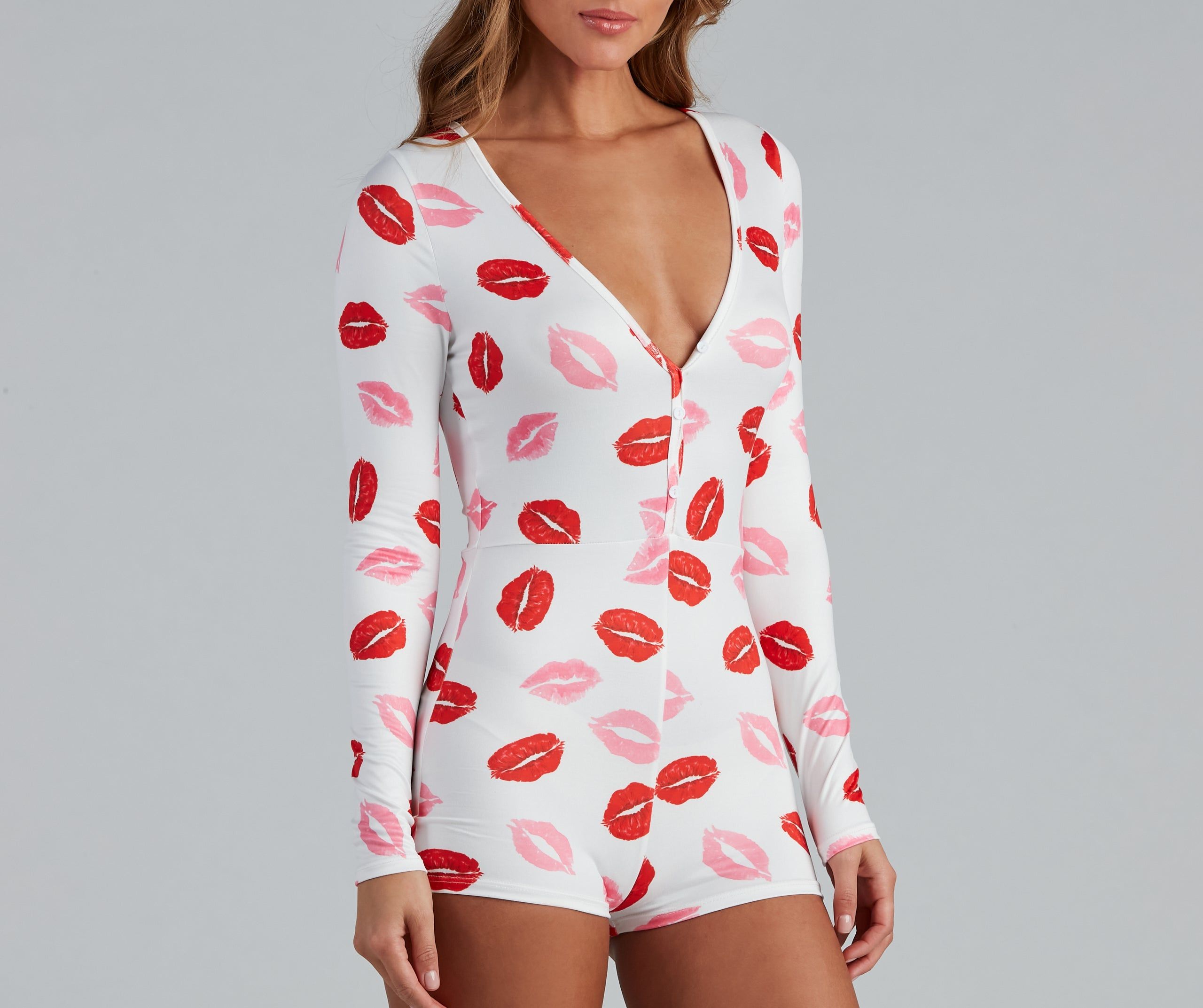 Kiss Kiss Lip Print Pajama Romper sold by Windsor product image thumbnail 3