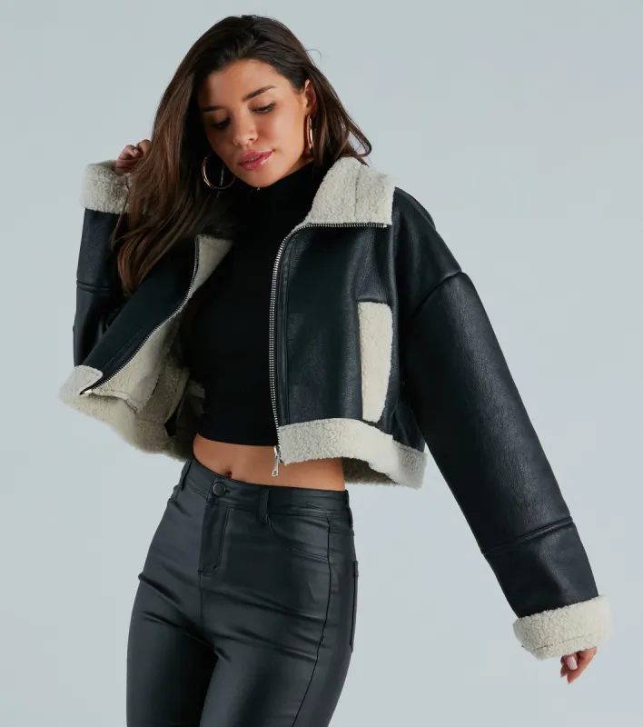 City Slicker Faux Leather Sherpa Lined Jacket sold by Windsor