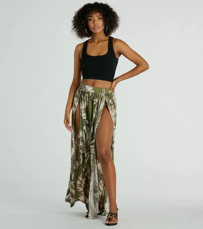 Tropical Breeze Printed Dual-Slit Maxi Skirt sold by Windsor