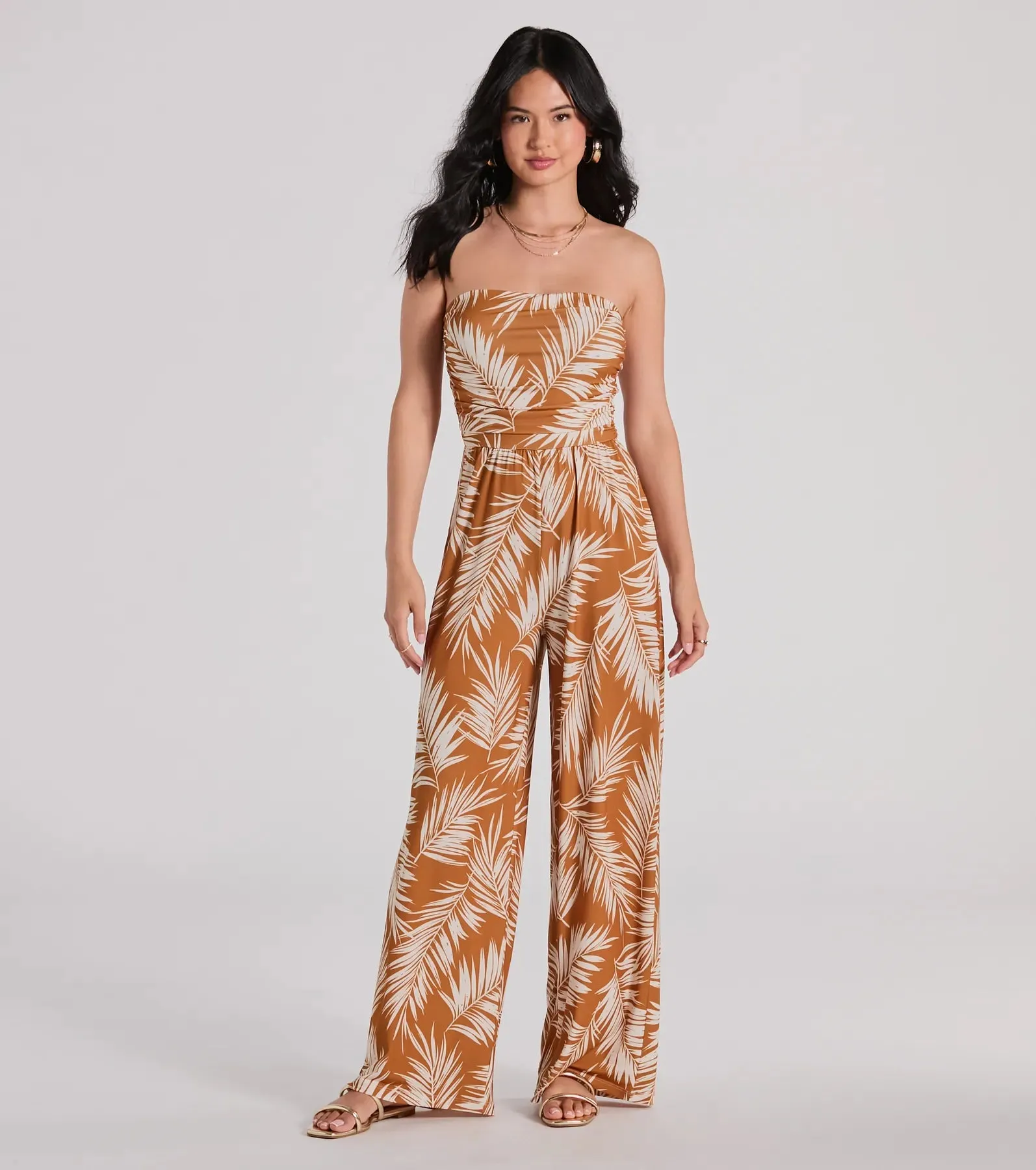 Prep For Paradise Strapless Tropical Jumpsuit sold by Windsor