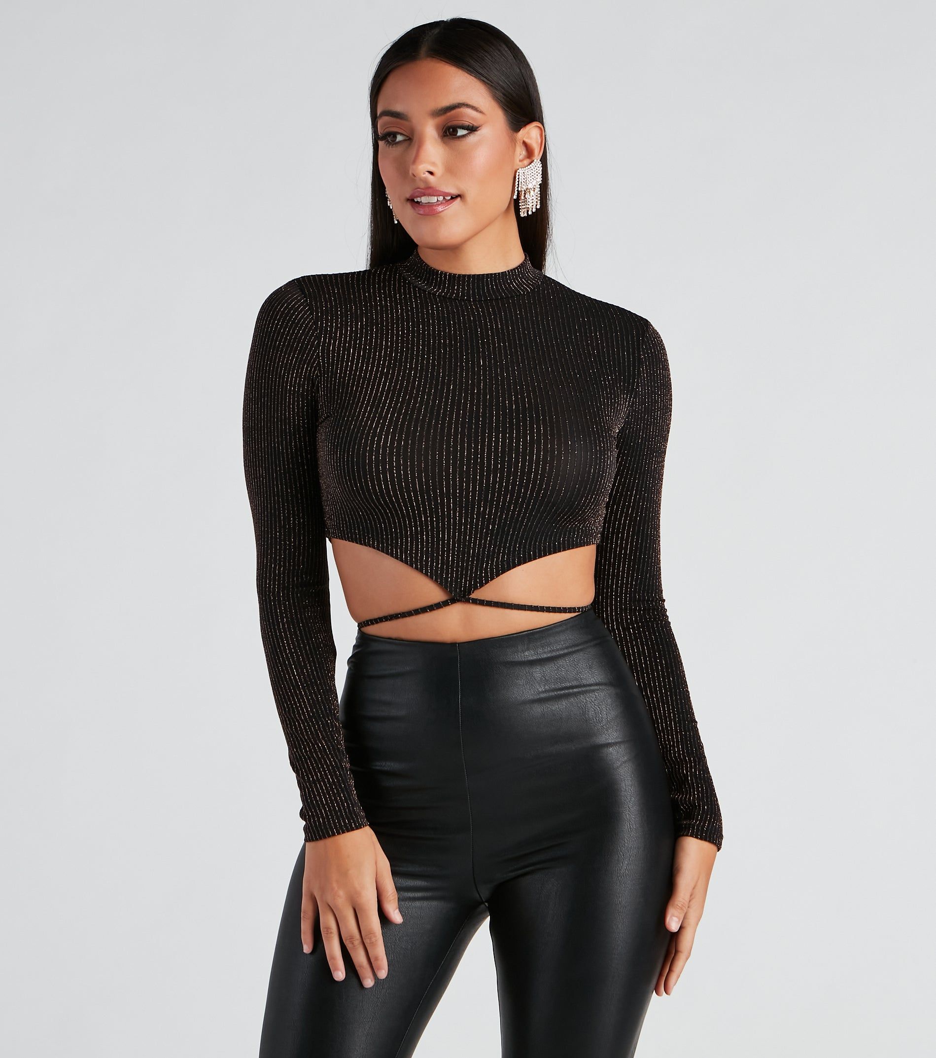 Night Life Metallic Knit Crop Top sold by Windsor