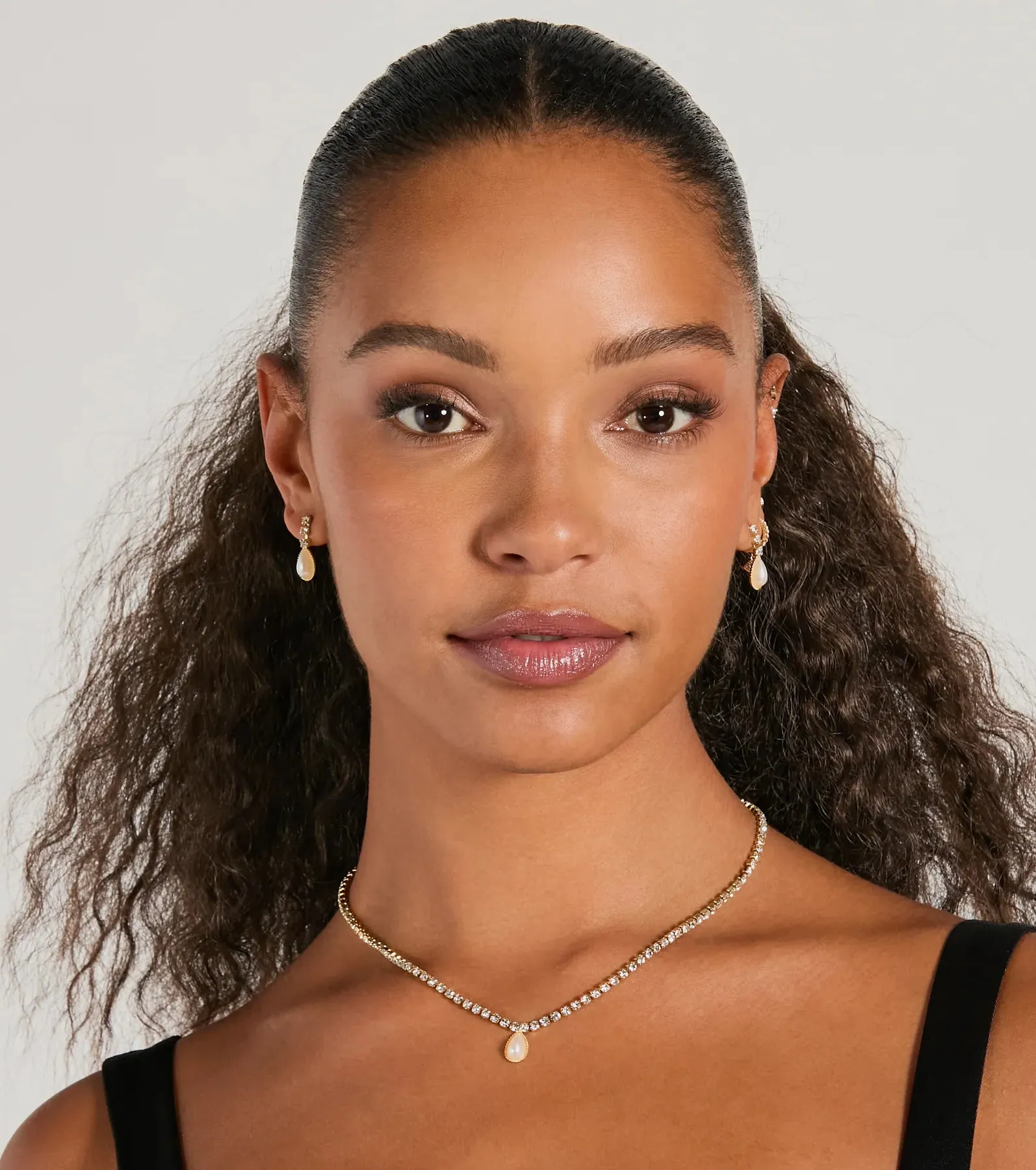 Luxe Energy Rhinestone Pearl Necklace And Earrings Set sold by Windsor