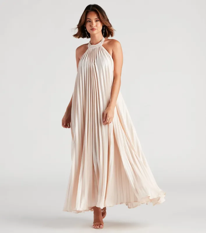 Kacey Formal Halter Pleated Long Dress sold by Windsor