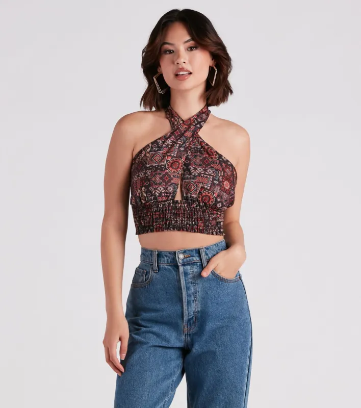 Sultry Boho Print Halter Crop Top sold by Windsor