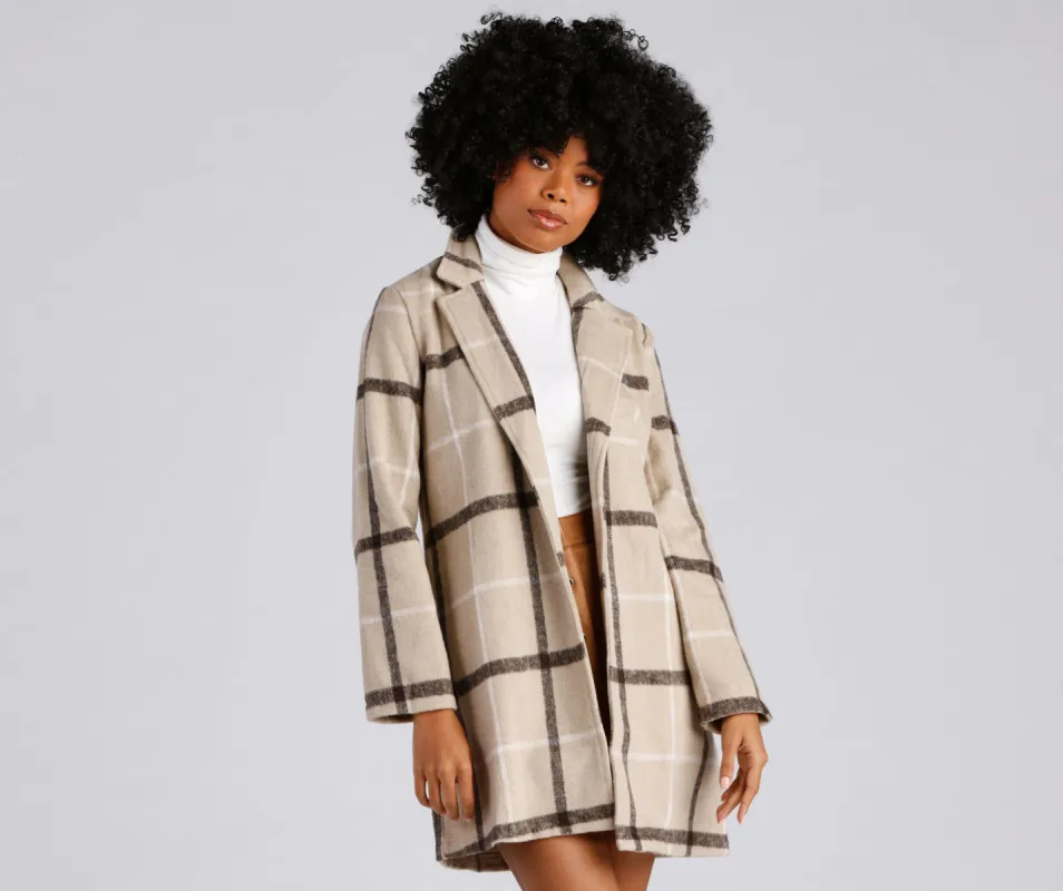 A Polished Vibe Plaid Faux Wool Coat sold by Windsor