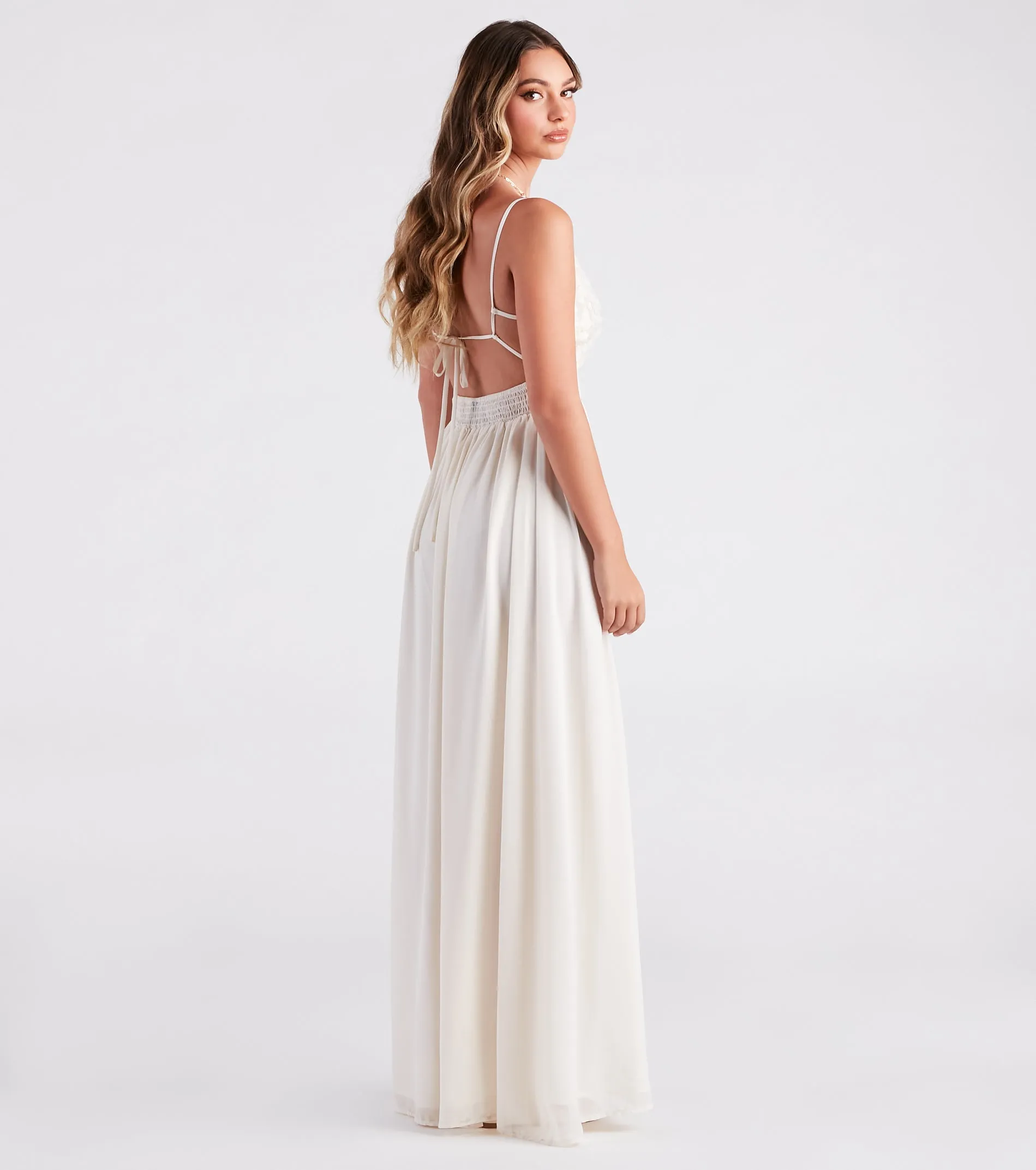 Blissful Beauty Chiffon Ruffle Trim V-Neck Maxi Dress sold by Windsor product image thumbnail 2