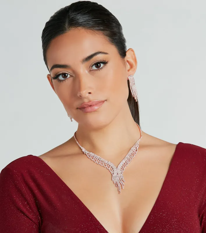 Fancy Soiree Rhinestone Necklace And Earrings Set sold by Windsor