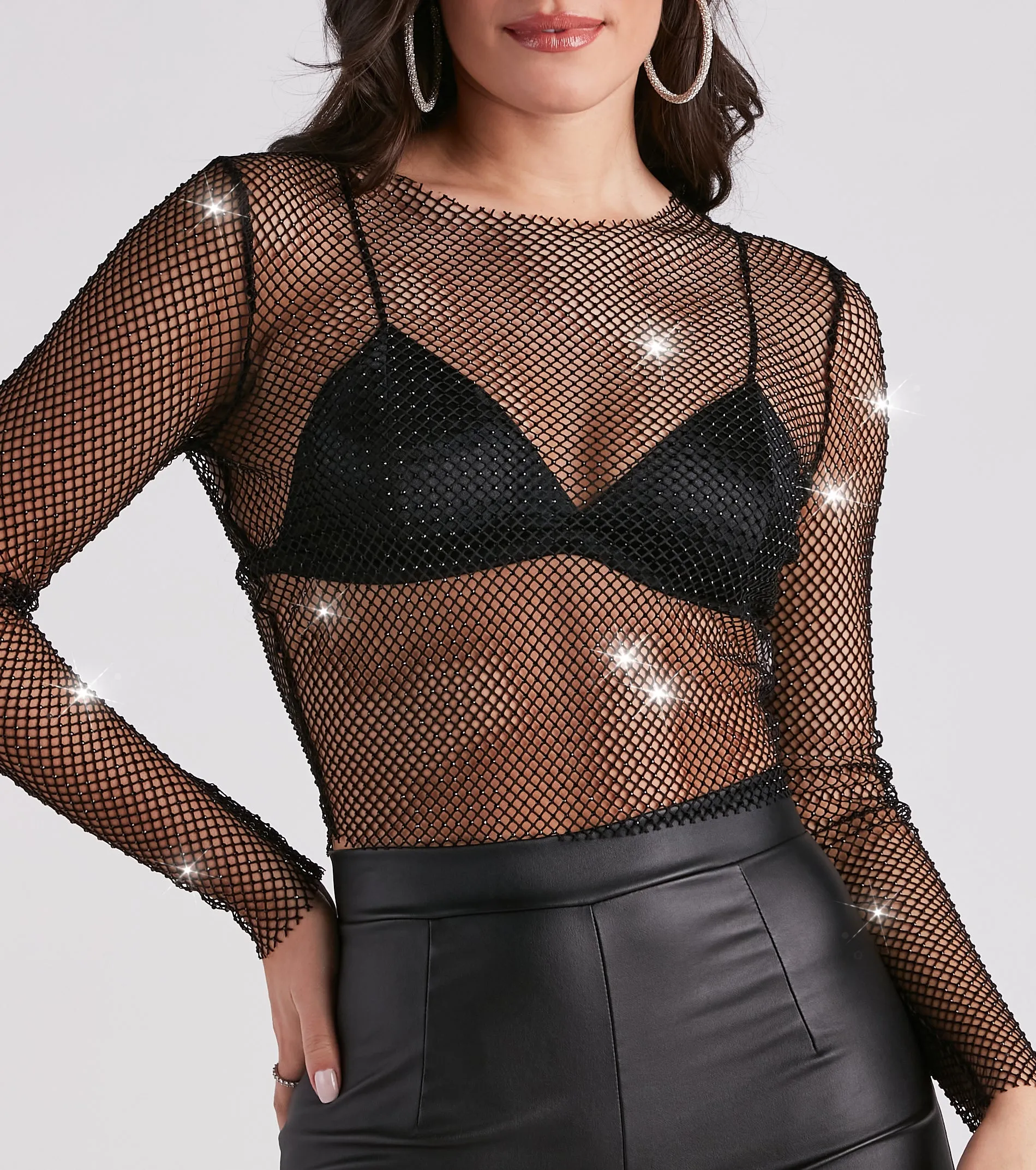 Edgy Glam Girl Rhinestone Fishnet Top sold by Windsor product image thumbnail 4