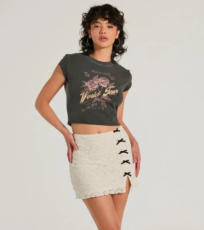 Bound To Charm High-Rise Texture Lace Bow Mini Skirt sold by Windsor