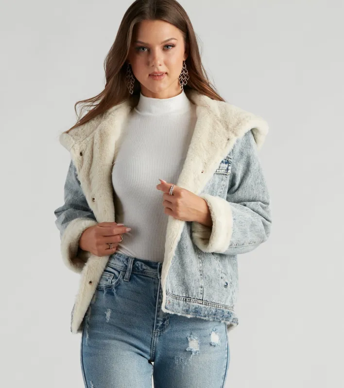 All The Feels Faux Fur Lined Denim Jacket sold by Windsor