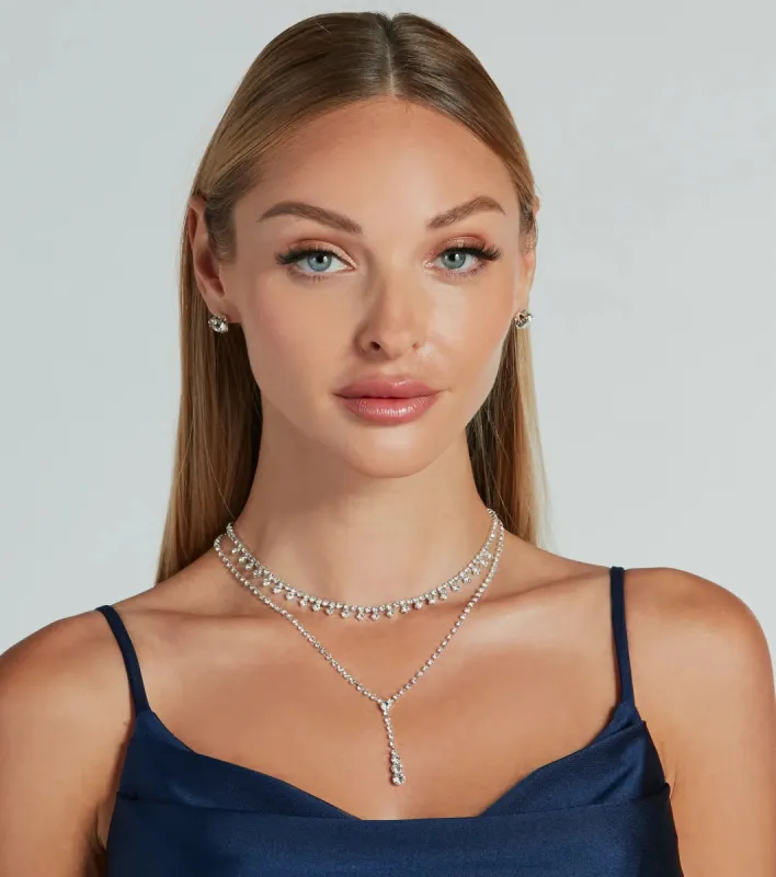 Glam Shine Rhinestone Lariat Necklace And Earrings Set sold by Windsor