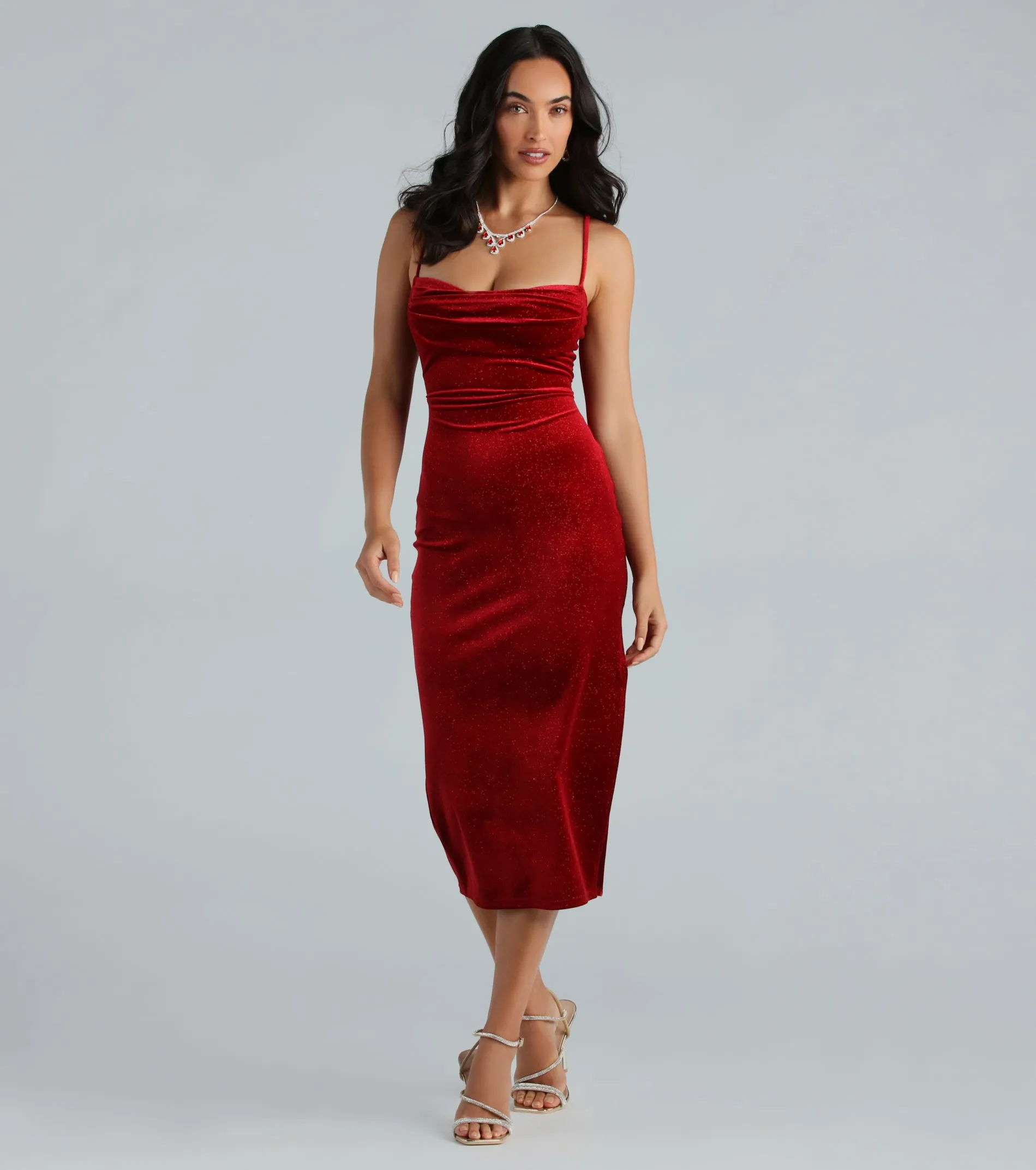 Christina Glitter Velvet Formal Midi Dress sold by Windsor product image thumbnail 3