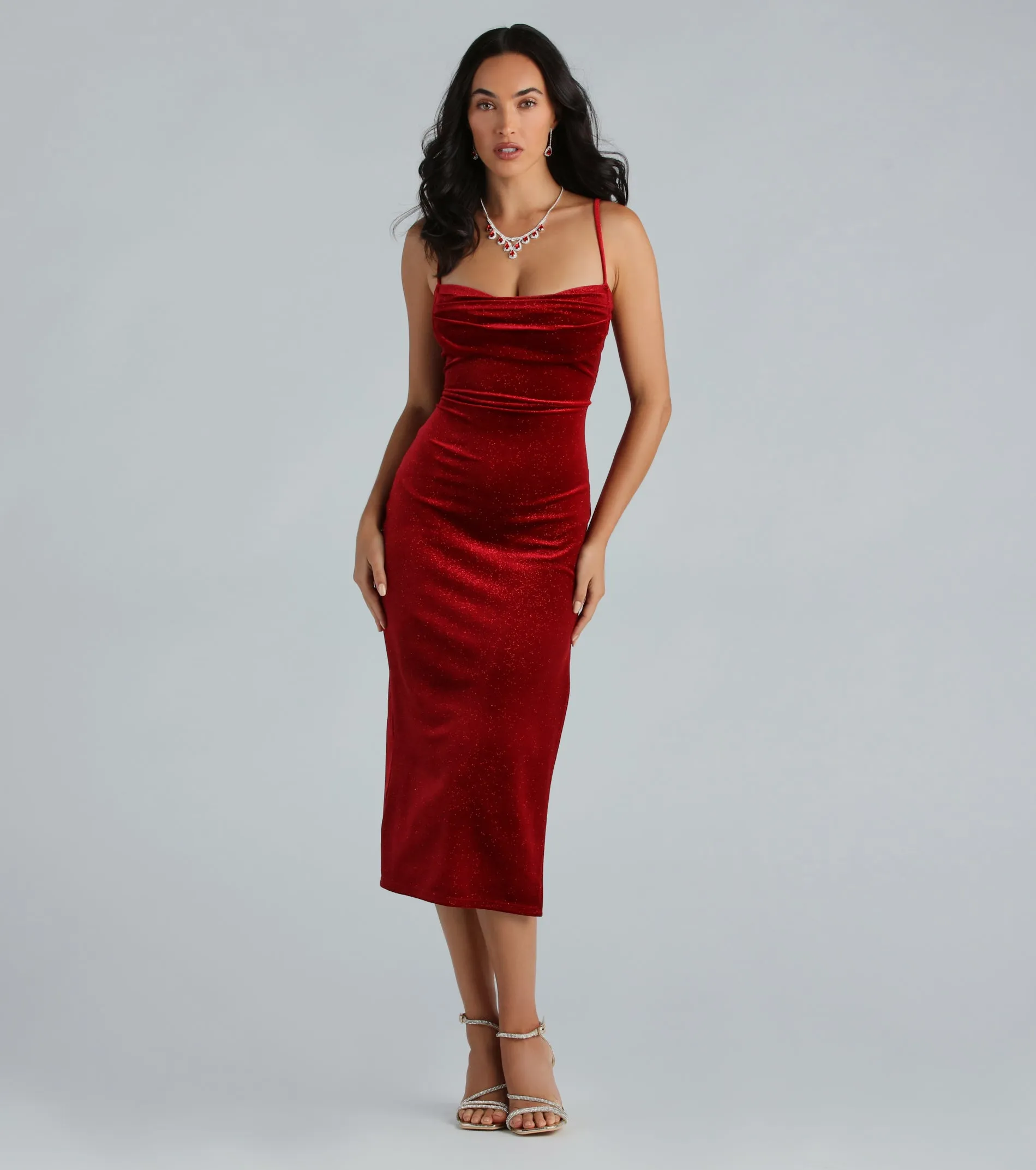 Christina Glitter Velvet Formal Midi Dress sold by Windsor