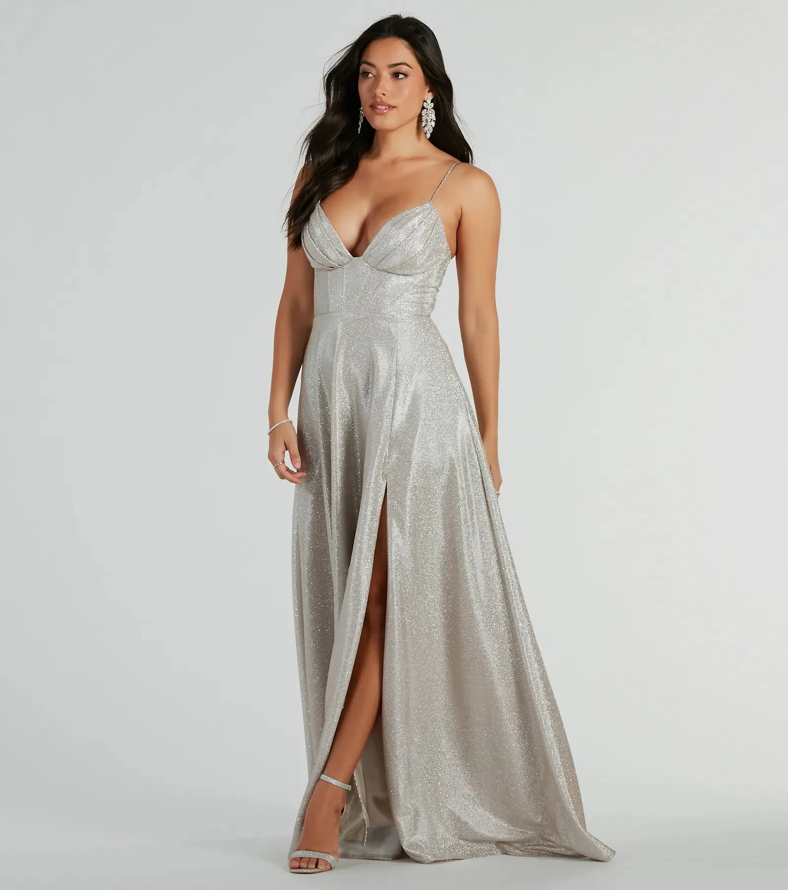 Skyla Glitter Woven Corset A-Line Formal Dress sold by Windsor product image thumbnail 4