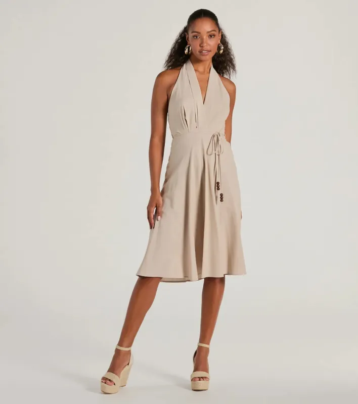 Delightful Charm Halter A-Line Midi Dress sold by Windsor
