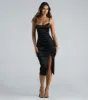 Emma Rhinestone Trim Satin Formal Midi Dress sold by Windsor