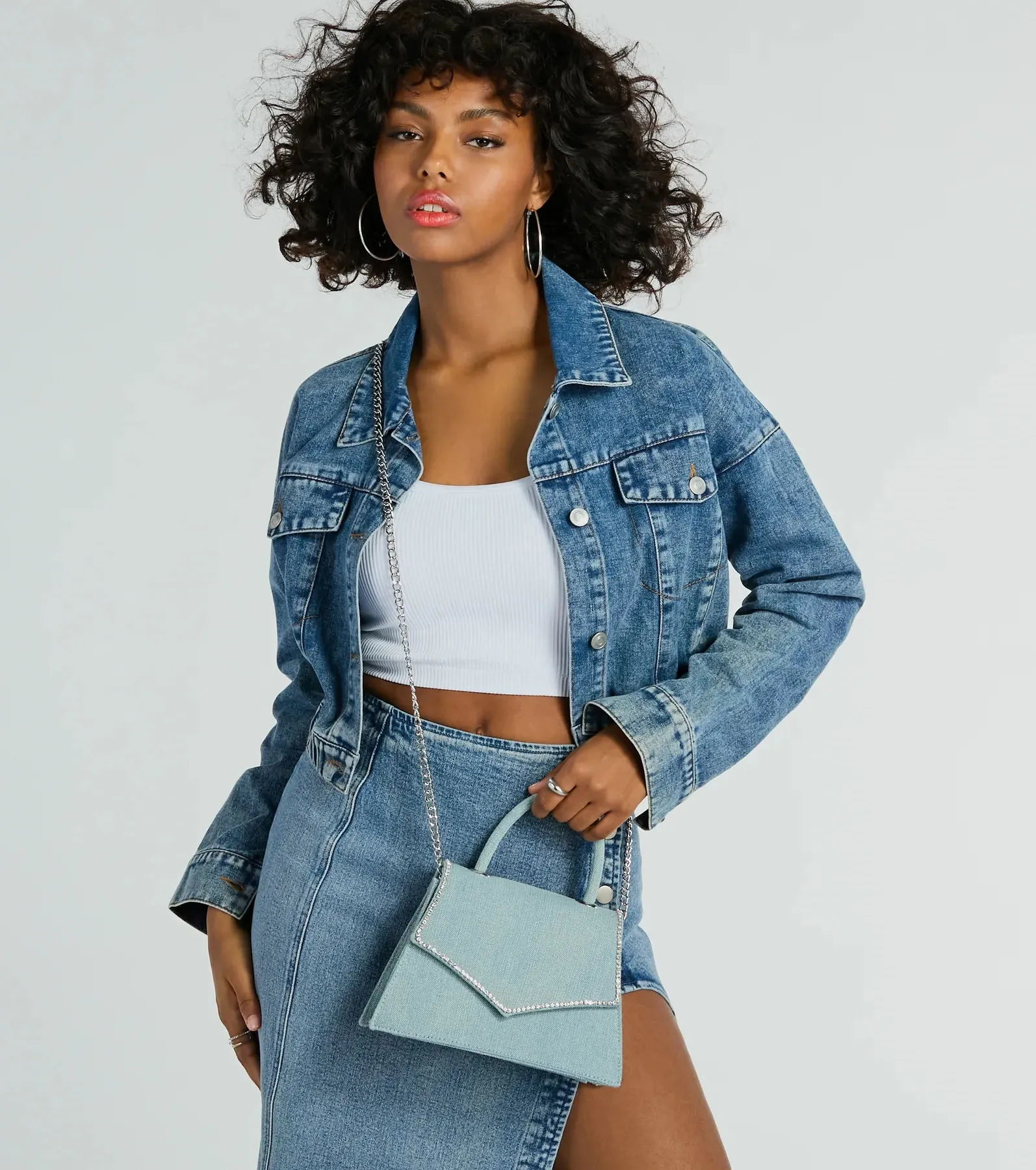 Radiant Rhinestone Trim Denim Mini Bag sold by Windsor product image thumbnail 2