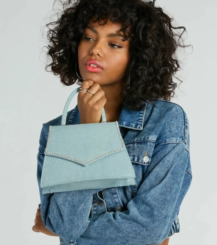 Radiant Rhinestone Trim Denim Mini Bag sold by Windsor