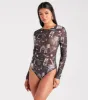 Must Be Fate Mesh Celestial Newsprint Bodysuit sold by Windsor