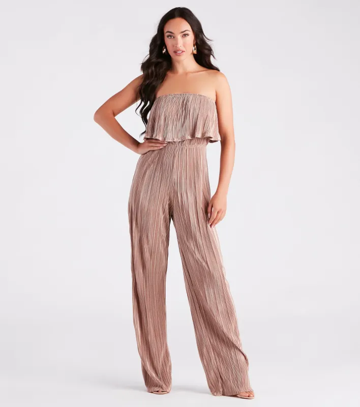 Happy Hour Chic Strapless Plisse Jumpsuit sold by Windsor