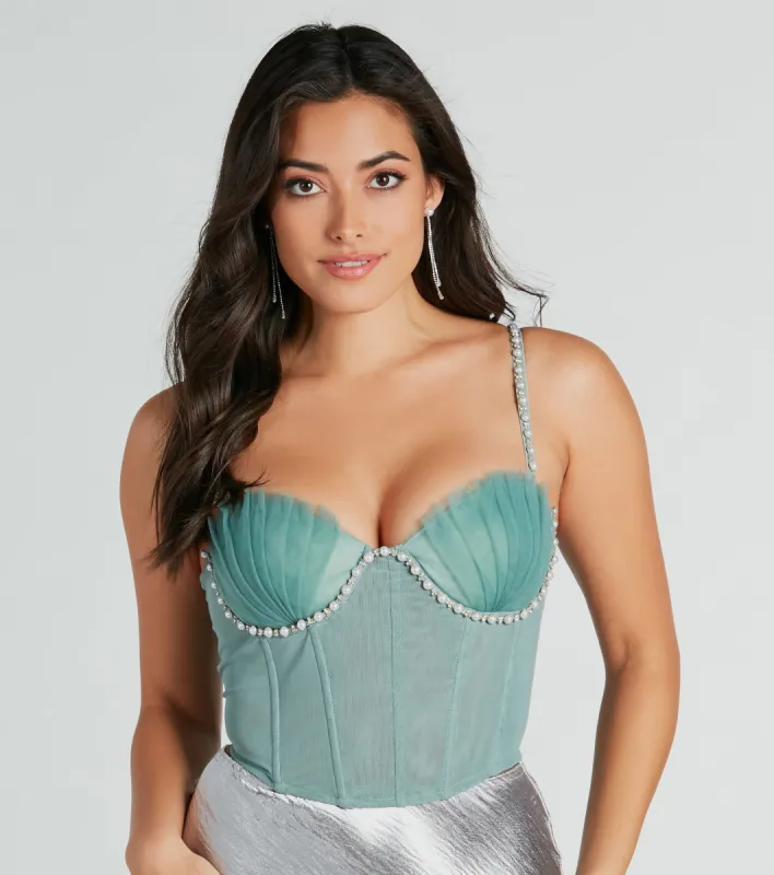 Dreamy Pearl And Rhinestone Trim Bustier Top sold by Windsor
