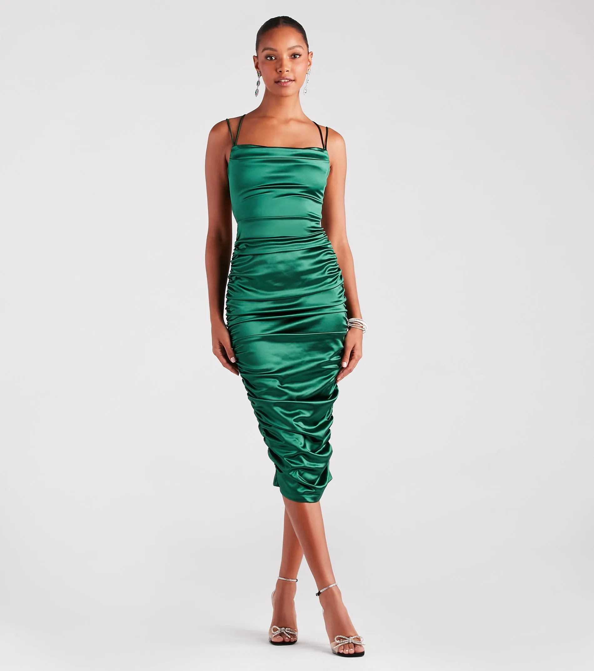 CLEARANCE - Ivette Formal Satin Lace-Up Midi Dress sold by Windsor
