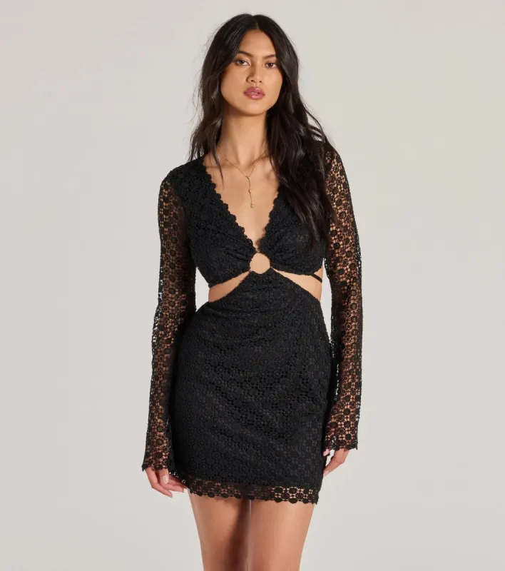 Think Sunshine Long Sleeve Cutout Crochet Mini Dress sold by Windsor