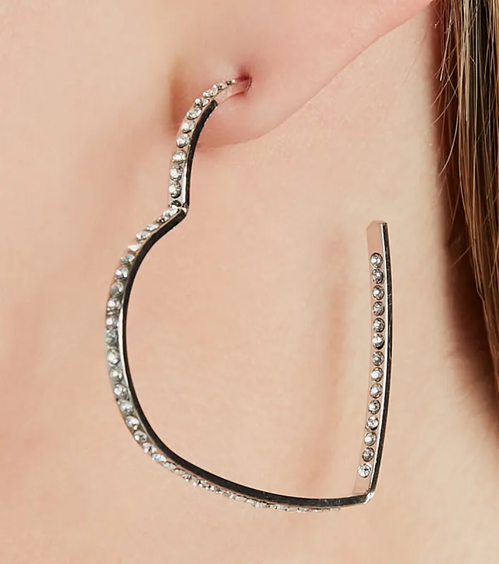So In Love Rhinestone Heart Hoop Earrings sold by Windsor