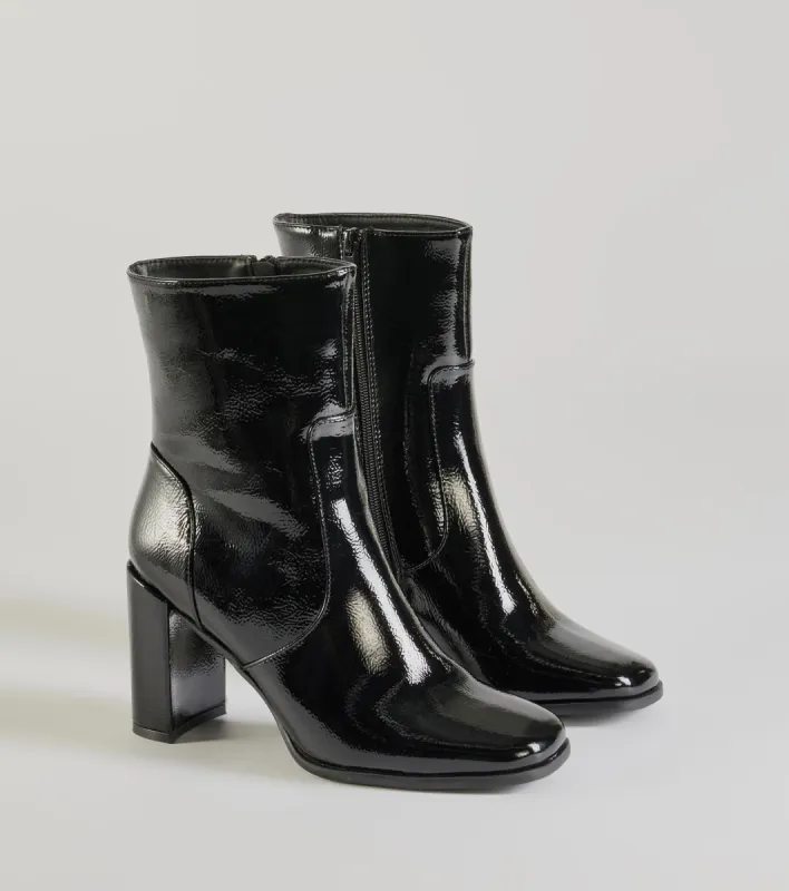 Bold Baddie Faux Patent Leather Ankle Booties sold by Windsor