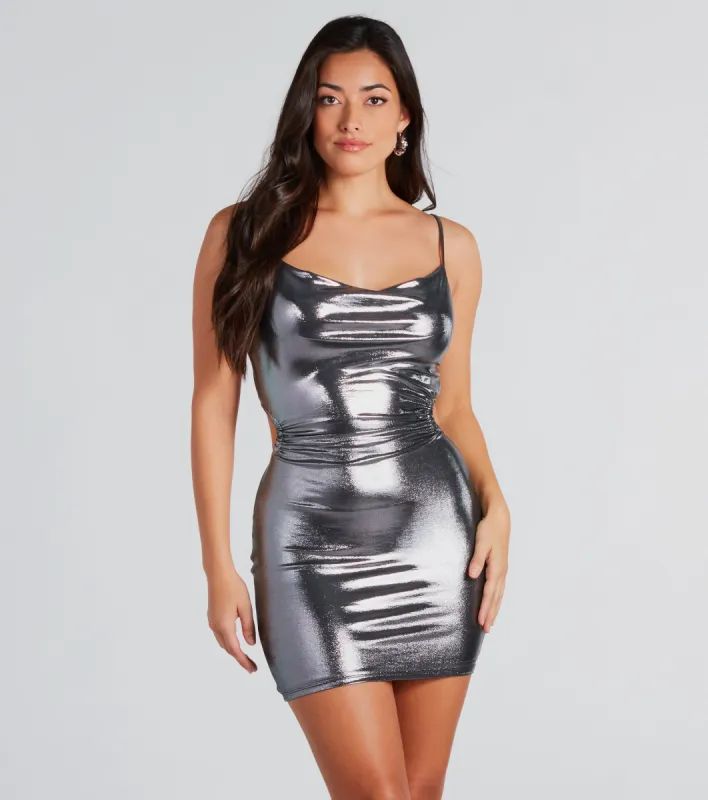 Major Showstopper Metallic Bodycon Mini Dress sold by Windsor