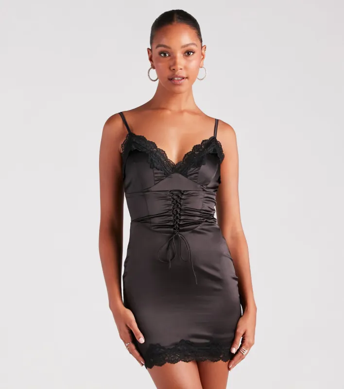 Dose Of Drama Satin Lace Corset Mini Dress sold by Windsor