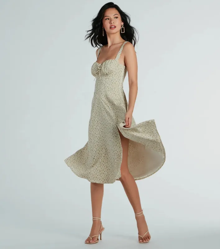 Delightful Cutie Corset Lace-Up Floral Midi Dress sold by Windsor