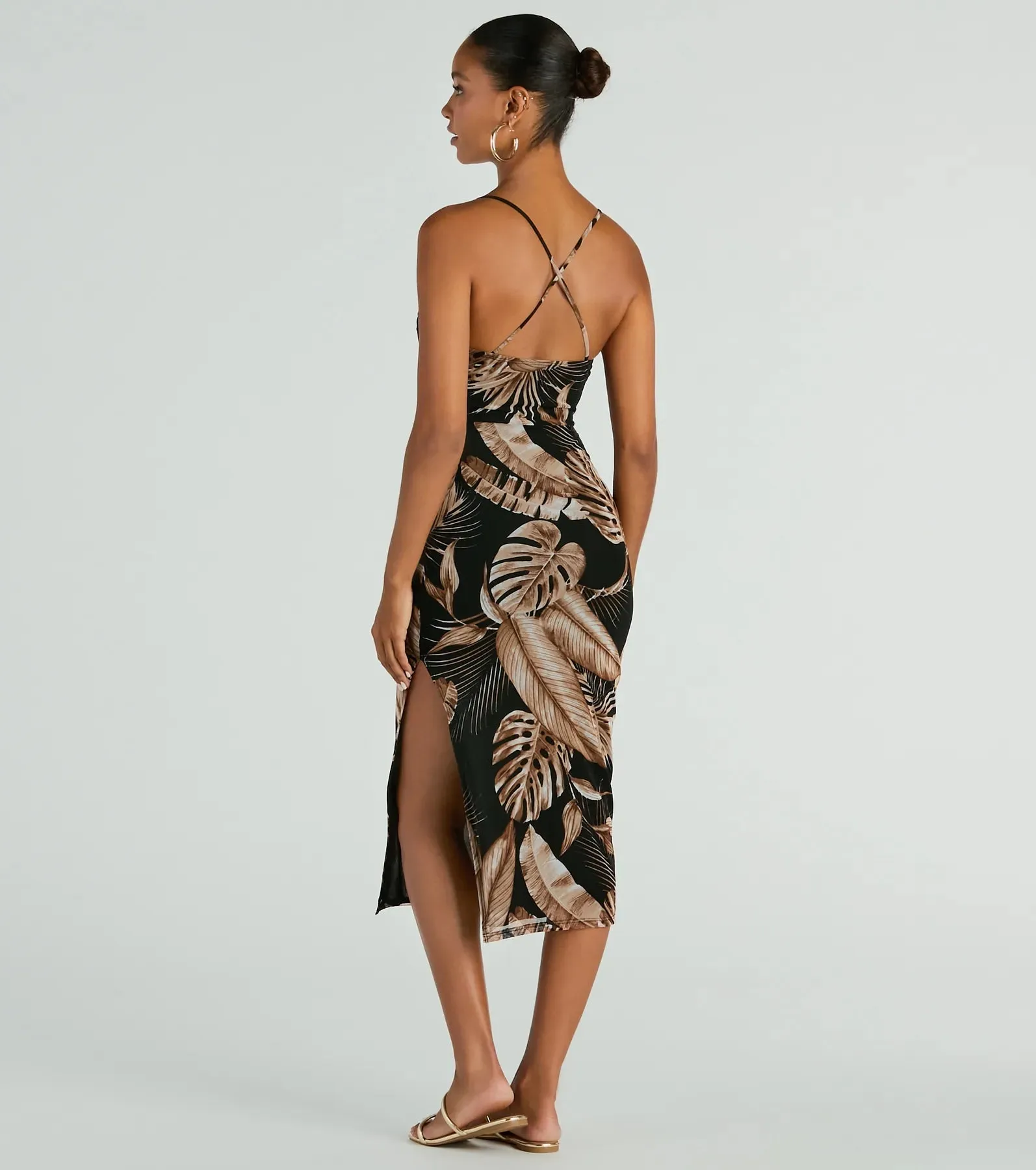 Alluring Vacay High Slit Tropical Mesh Midi Dress sold by Windsor product image thumbnail 2