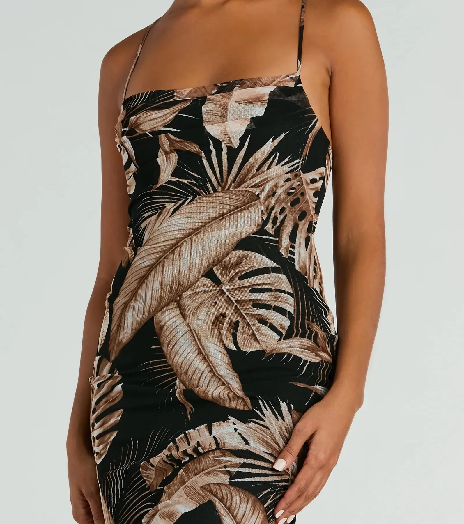 Alluring Vacay High Slit Tropical Mesh Midi Dress sold by Windsor product image thumbnail 3