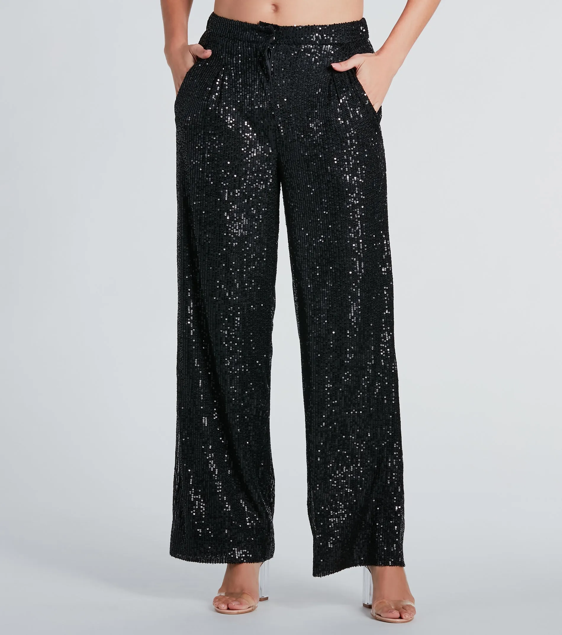 CLEARANCE - Night Cocktails Sequin High-Rise Flare Pants sold by Windsor