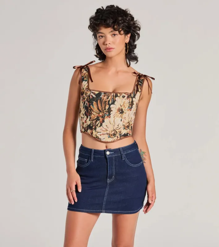 Charming Essence Satin Bow Floral Corset Top sold by Windsor