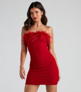 Daring Diva Marabou Feather Crepe Dress sold by Windsor