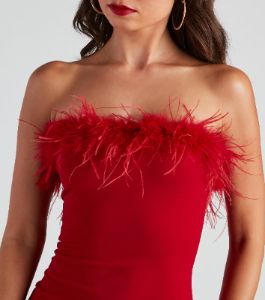 Daring Diva Marabou Feather Crepe Dress sold by Windsor