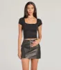 Edgy Cuteness High-Rise Cargo Faux Leather Mini Skort sold by Windsor