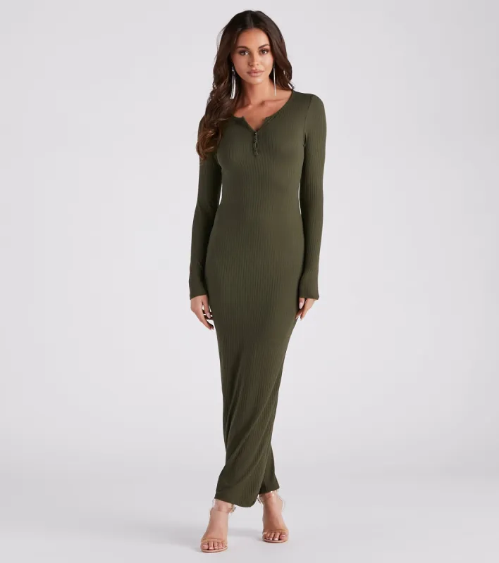 First Pick Henley Knit Maxi Dress sold by Windsor